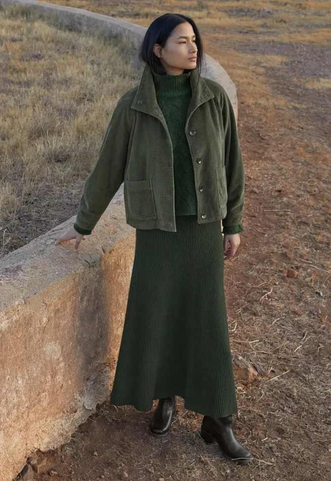 Poetry Fashion Jackets and Coats Women Cord Jacket Dark Sage