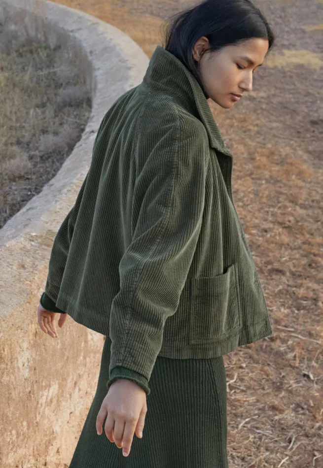 Poetry Fashion Jackets and Coats Women Cord Jacket Dark Sage