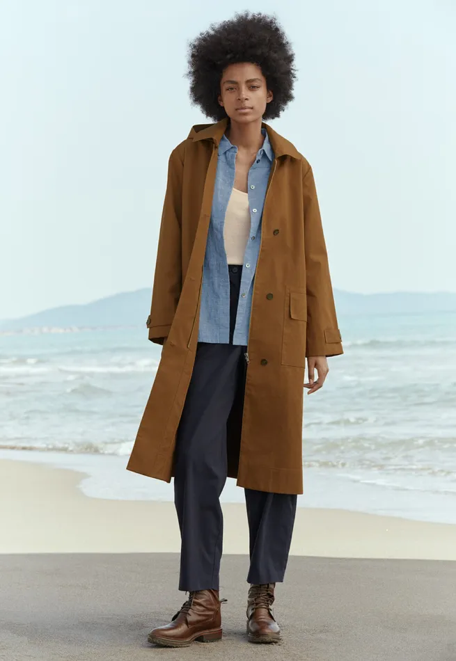 Poetry Fashion Jackets and Coats Women Hooded Trench Coat Toffee