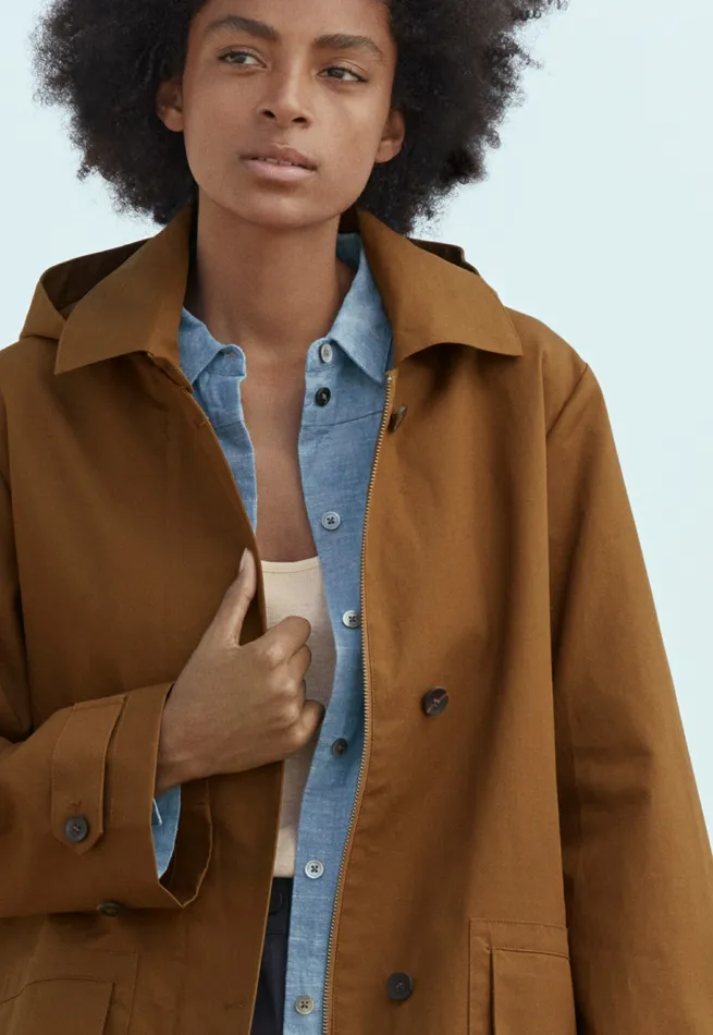Poetry Fashion Jackets and Coats Women Hooded Trench Coat Toffee