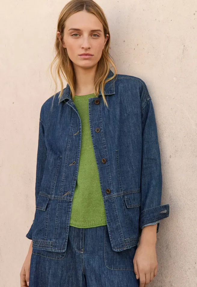 Poetry Fashion Jackets and Coats Women Indigo Boxy Jacket Dark Denim