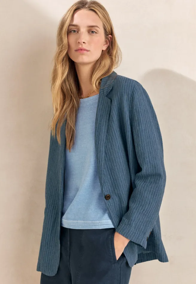 Poetry Fashion Jackets and Coats Women Long Jacket Petrol Blue