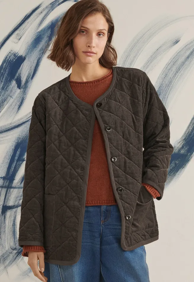 Poetry Fashion Jackets and Coats Women Quilted Cord Jacket Smoke Brown