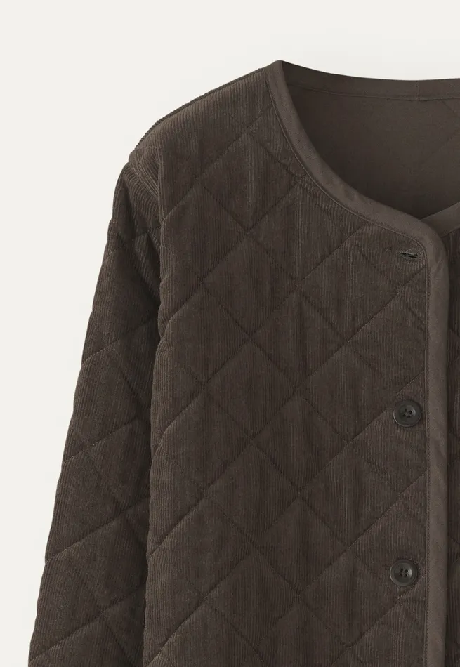 Poetry Fashion Jackets and Coats Women Quilted Cord Jacket Smoke Brown