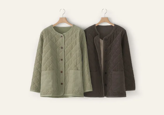 Poetry Fashion Jackets and Coats Women Quilted Cord Jacket Smoke Brown