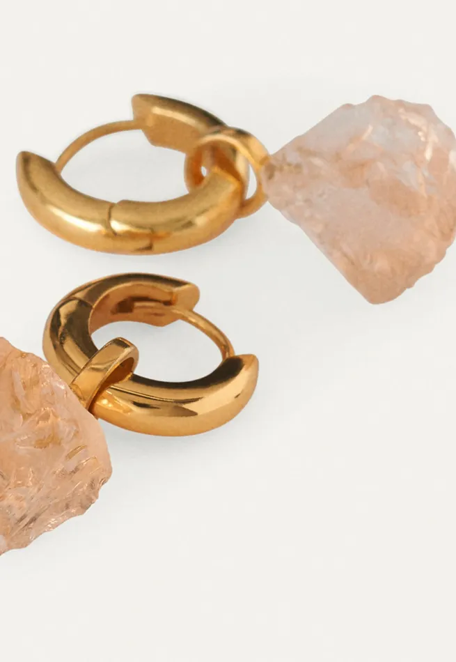 Poetry Fashion Jewellery Women Champagne Stone Earrings Gold And Champagne
