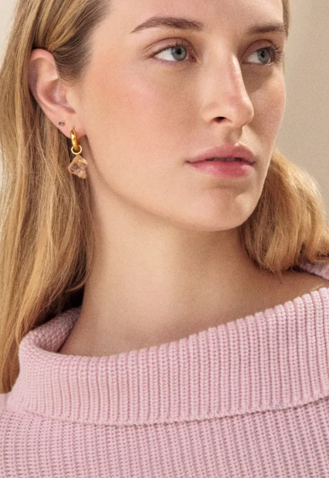 Poetry Fashion Jewellery Women Champagne Stone Earrings Gold And Champagne