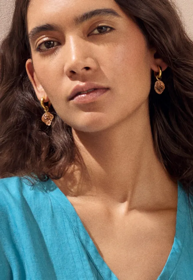 Poetry Fashion Jewellery Women Champagne Stone Earrings Gold And Champagne
