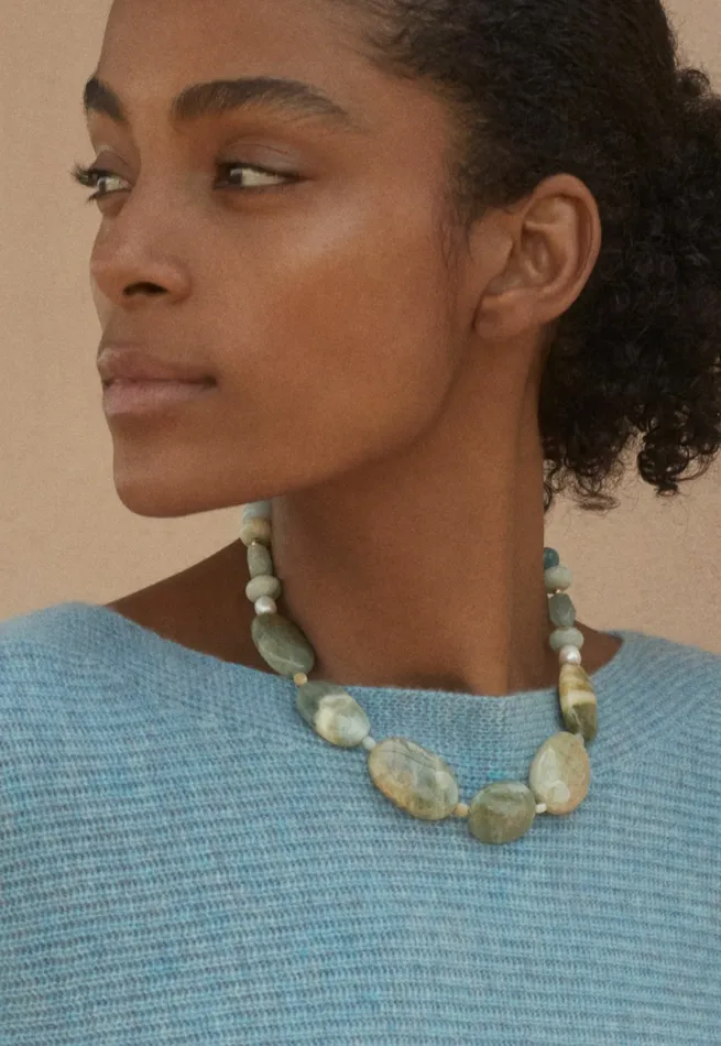 Poetry Fashion Jewellery Women Stone Necklace Aquamarine