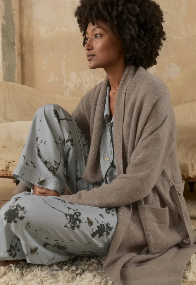 Poetry Fashion Nightwear Women Knitted Robe Soft Taupe