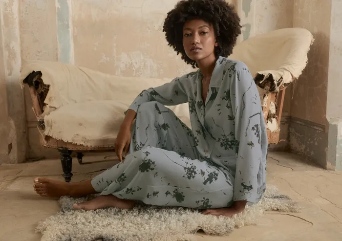 Poetry Fashion Nightwear Women Printed Silk Pyjamas Grey Mink