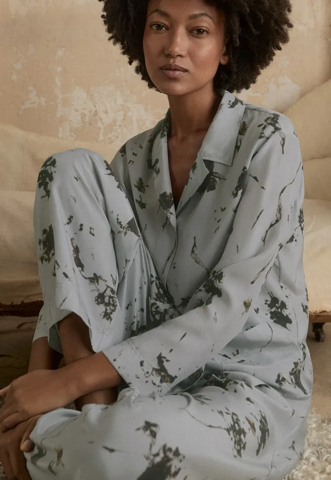 Poetry Fashion Nightwear Women Printed Silk Pyjamas Grey Mink