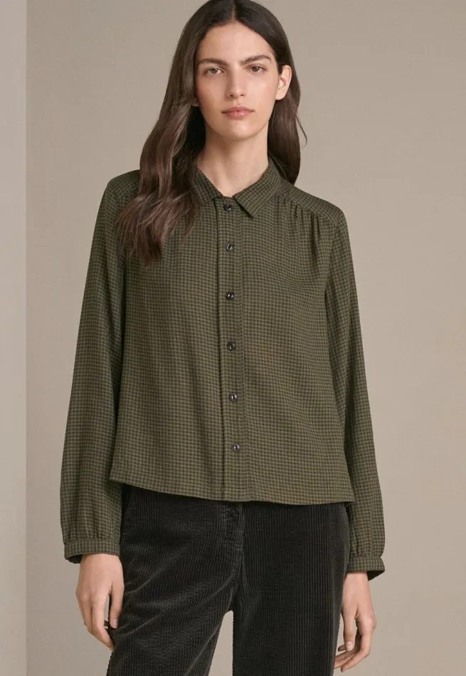 Poetry Fashion Shirts and Tunics Women Check Blouse Dark Khaki