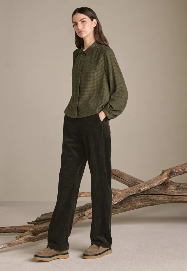 Poetry Fashion Shirts and Tunics Women Check Blouse Dark Khaki