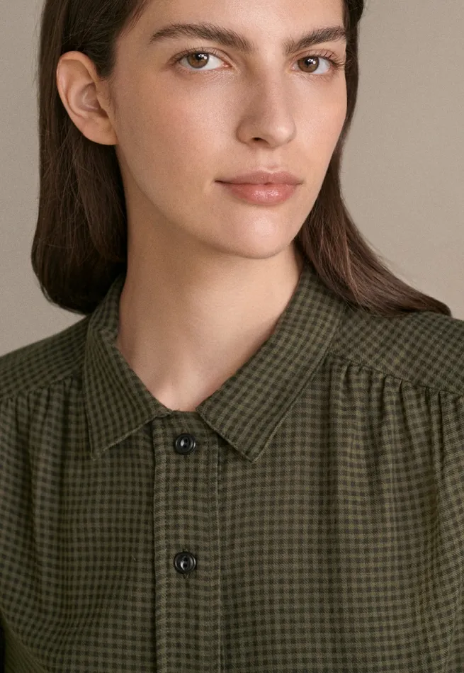 Poetry Fashion Shirts and Tunics Women Check Blouse Dark Khaki