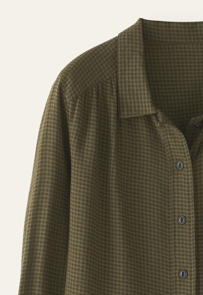 Poetry Fashion Shirts and Tunics Women Check Blouse Dark Khaki