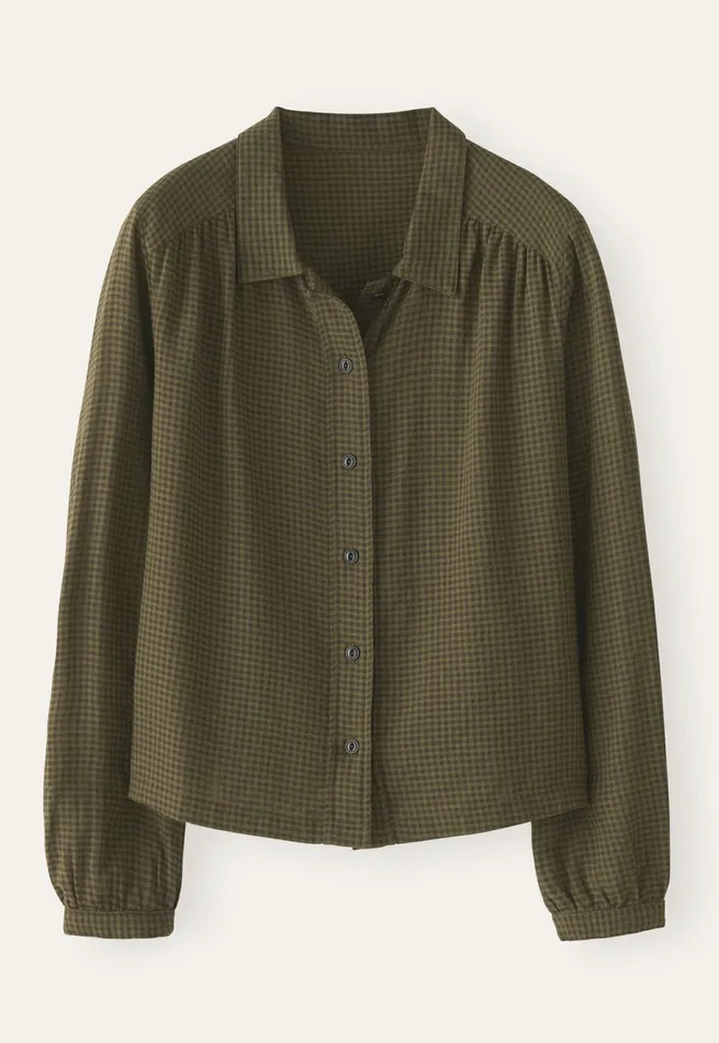 Poetry Fashion Shirts and Tunics Women Check Blouse Dark Khaki