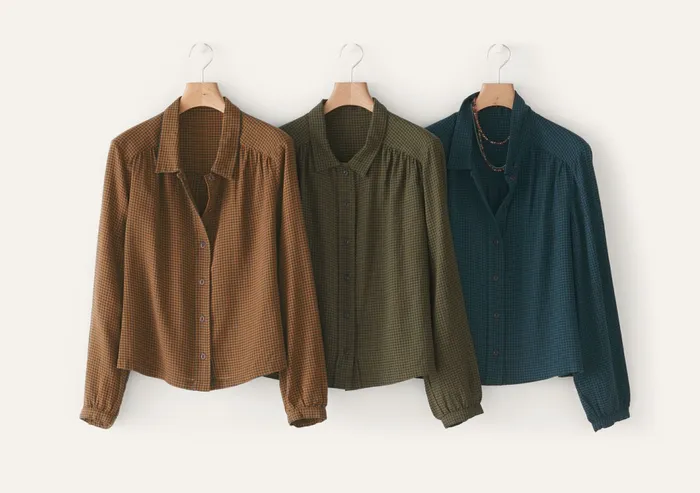 Poetry Fashion Shirts and Tunics Women Check Blouse Dark Khaki