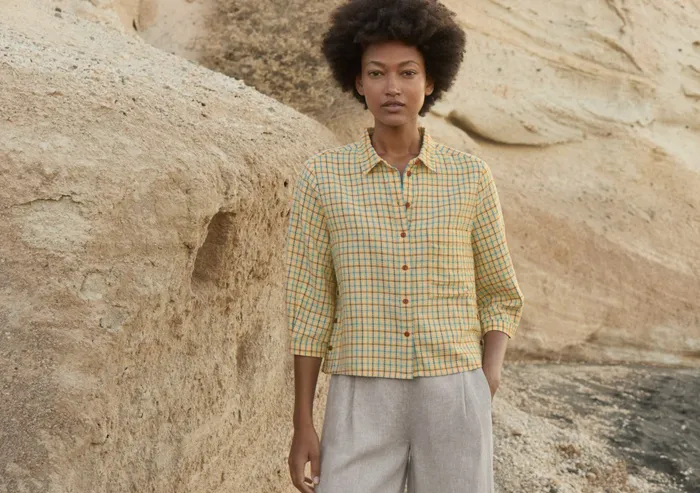 Poetry Fashion Shirts and Tunics Women Checked Shirt Honey Blue