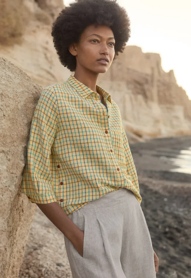 Poetry Fashion Shirts and Tunics Women Checked Shirt Honey Blue