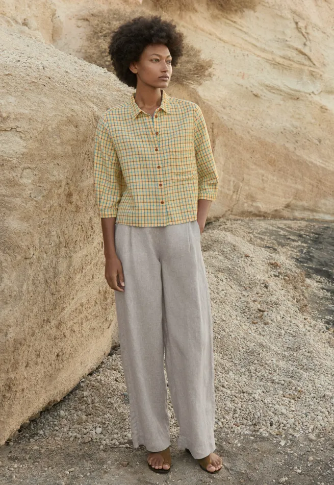 Poetry Fashion Shirts and Tunics Women Checked Shirt Honey Blue