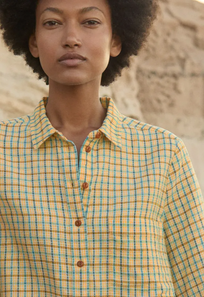Poetry Fashion Shirts and Tunics Women Checked Shirt Honey Blue