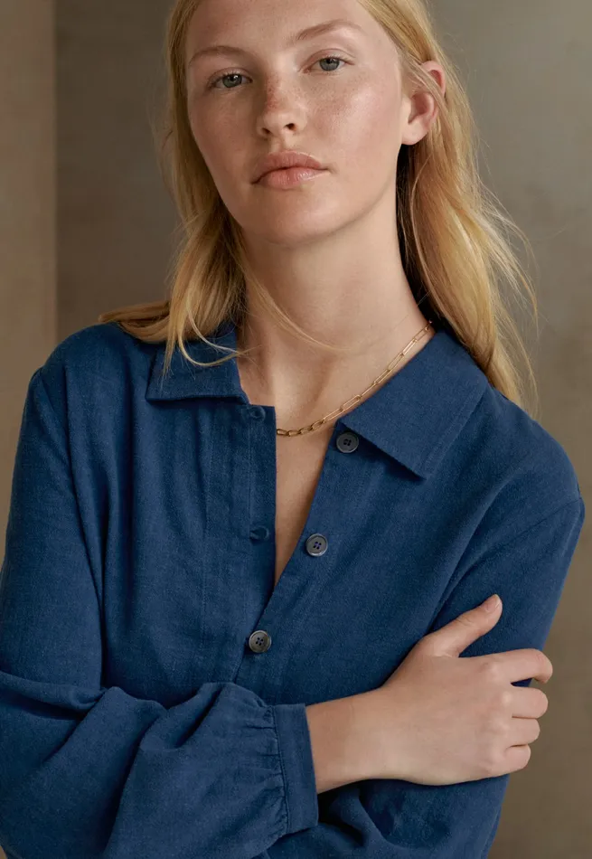 Poetry Fashion Shirts and Tunics Women Collared Blouse Lapis