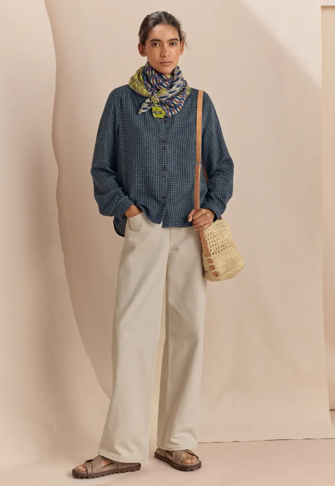 Poetry Fashion Shirts and Tunics Women Dotweave Shirt Soft Indigo
