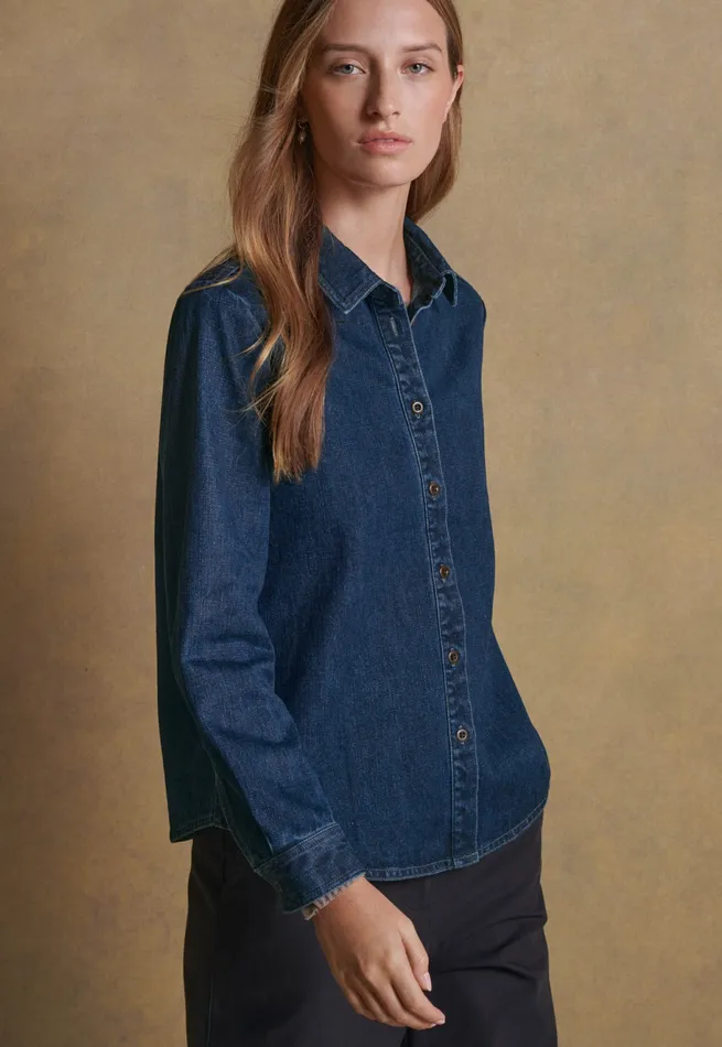 Poetry Fashion Shirts and Tunics Women Indigodyed Overshirt Dark Denim