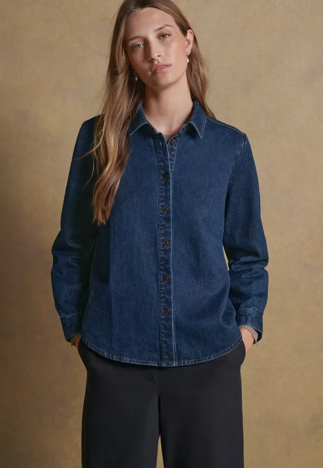 Poetry Fashion Shirts and Tunics Women Indigodyed Overshirt Dark Denim