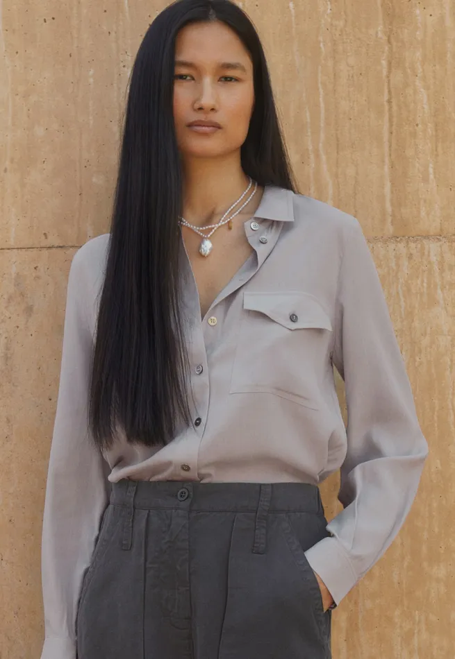 Poetry Fashion Shirts and Tunics Women Patch Pocket Blouse Pale Mink