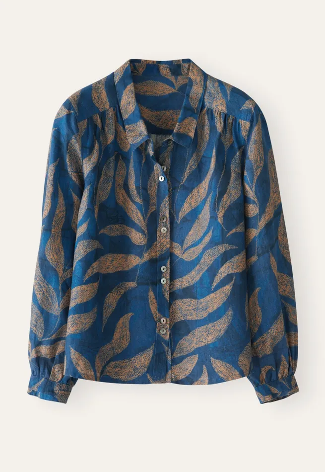 Poetry Fashion Shirts and Tunics Women Printed Blouse Blue Gold
