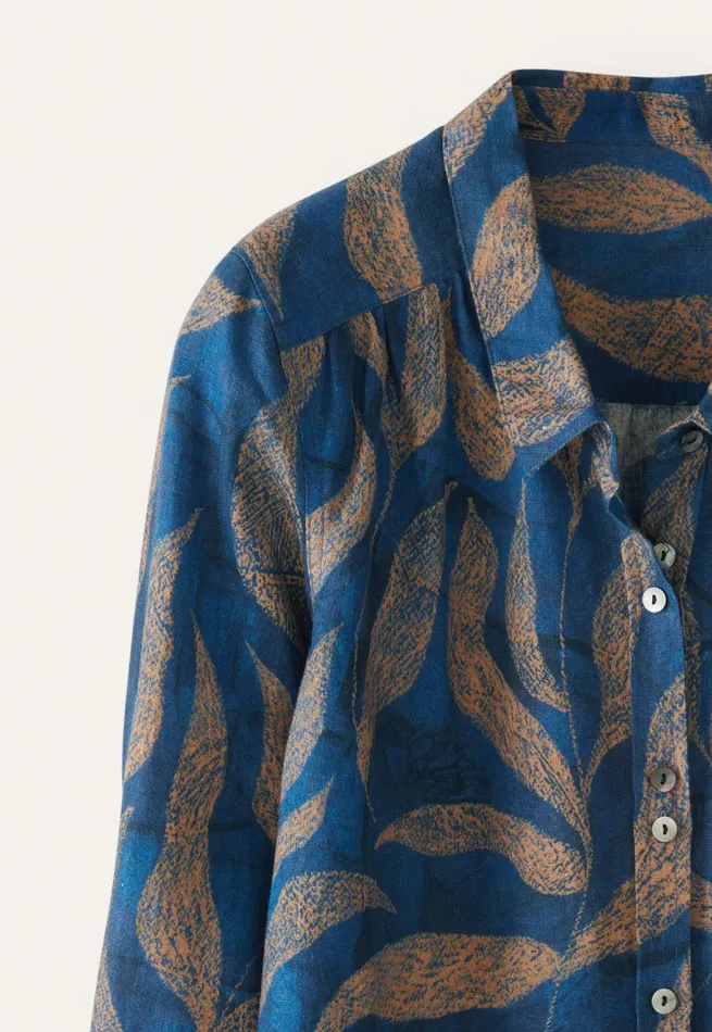 Poetry Fashion Shirts and Tunics Women Printed Blouse Blue Gold