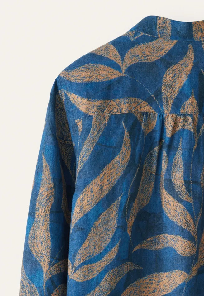 Poetry Fashion Shirts and Tunics Women Printed Blouse Blue Gold