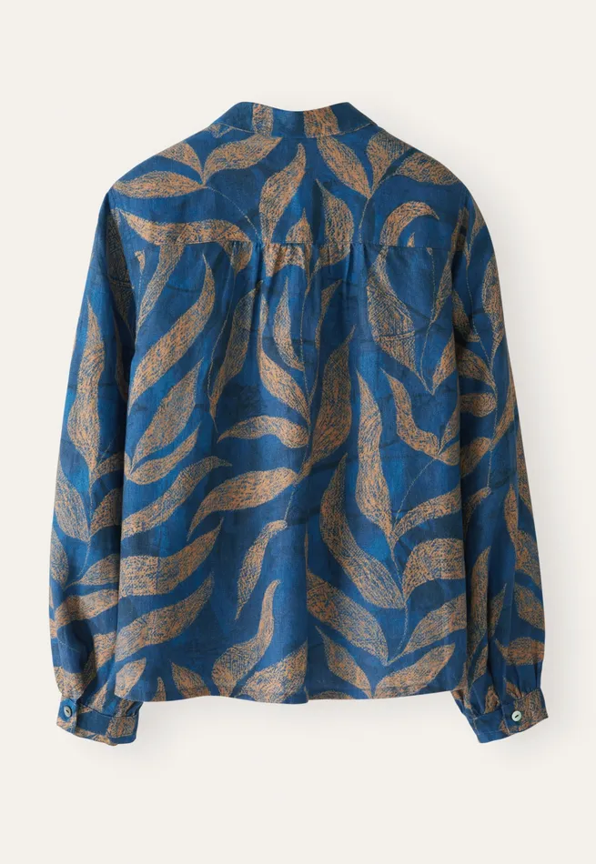 Poetry Fashion Shirts and Tunics Women Printed Blouse Blue Gold
