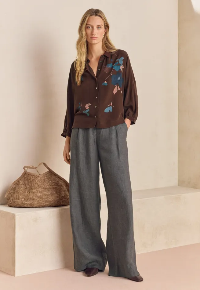 Poetry Fashion Shirts and Tunics Women Printed Dolmansleeve Blouse Mahogany