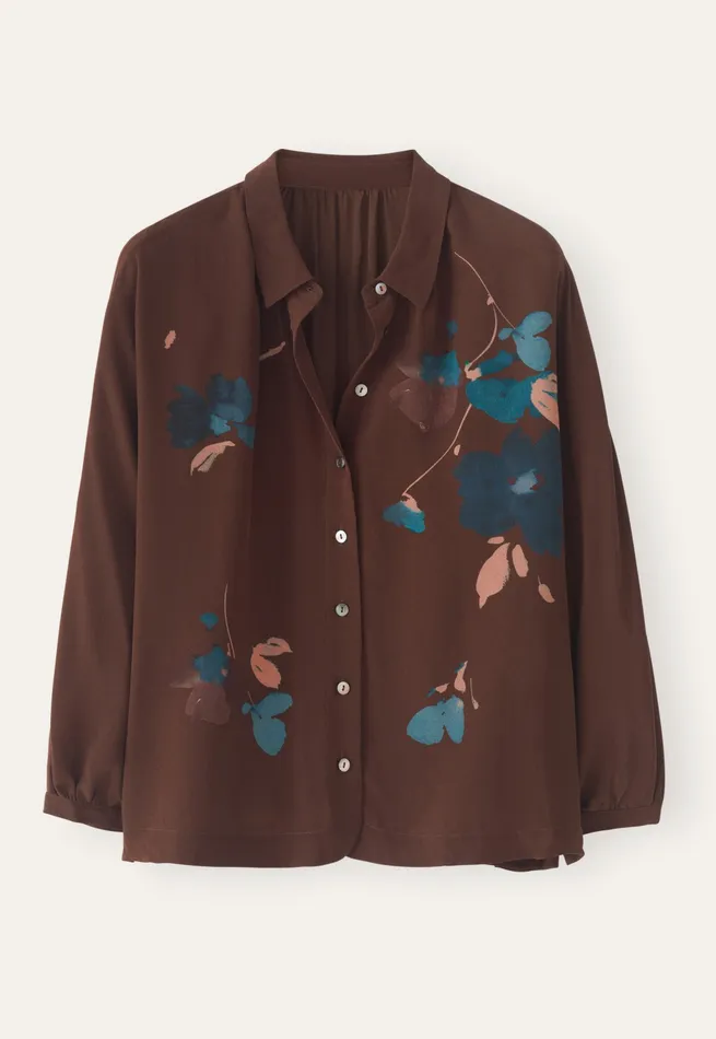 Poetry Fashion Shirts and Tunics Women Printed Dolmansleeve Blouse Mahogany