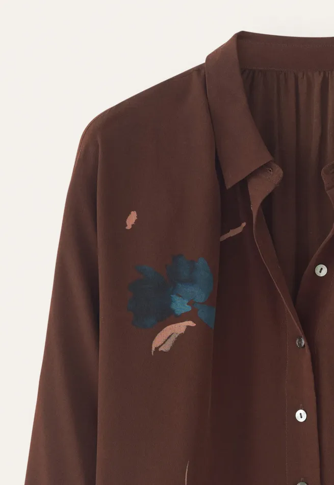 Poetry Fashion Shirts and Tunics Women Printed Dolmansleeve Blouse Mahogany