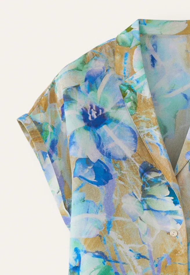 Poetry Fashion Shirts and Tunics Women Printed Shirt Aqua Tan