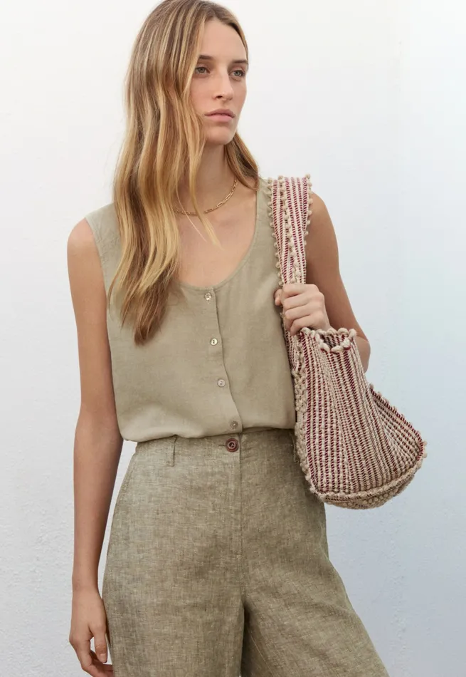 Poetry Fashion Shirts and Tunics Women Sleeveless Top Dried Sage