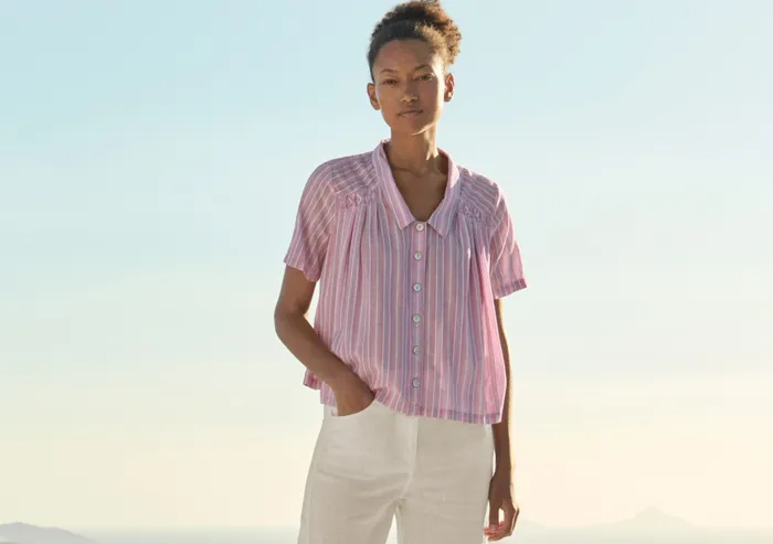 Poetry Fashion Shirts and Tunics Women Striped Pleated Shirt Lilac Pink