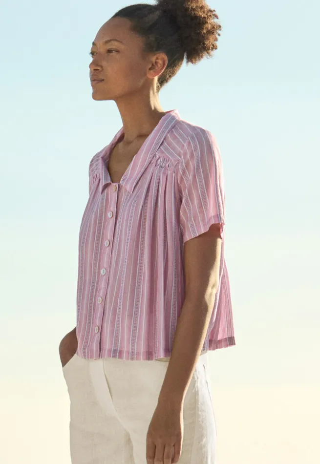 Poetry Fashion Shirts and Tunics Women Striped Pleated Shirt Lilac Pink
