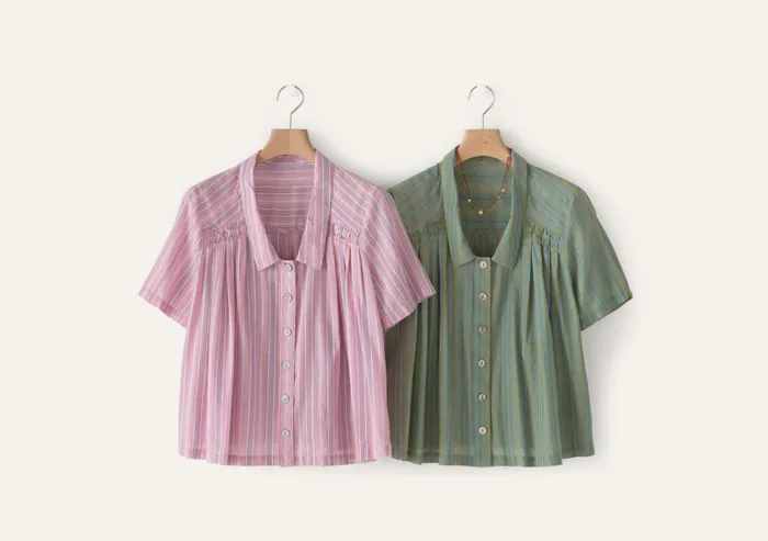 Poetry Fashion Shirts and Tunics Women Striped Pleated Shirt Lilac Pink
