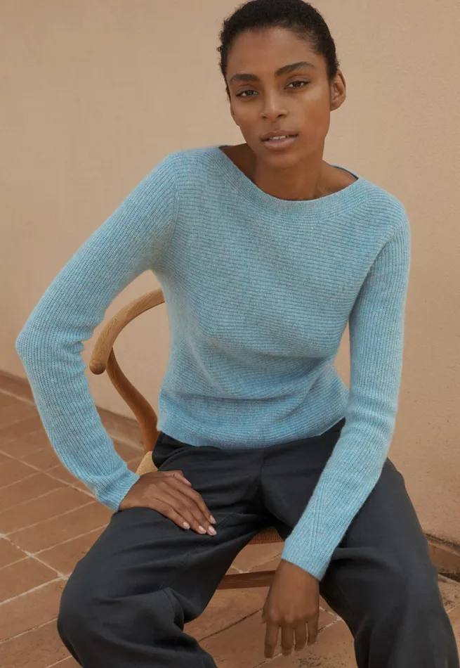 Poetry Fashion Sweaters Women Boatneck Sweater Aqua