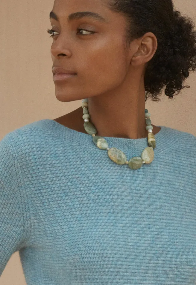 Poetry Fashion Sweaters Women Boatneck Sweater Aqua