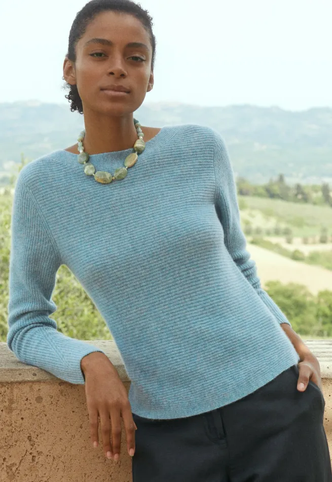 Poetry Fashion Sweaters Women Boatneck Sweater Aqua