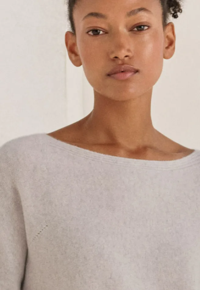 Poetry Fashion Sweaters Women Boatneck Sweater Grey Pearl