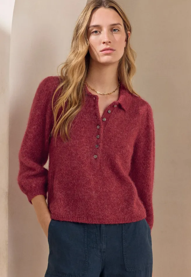 Poetry Fashion Sweaters Women Collared Sweater Maroon Pink