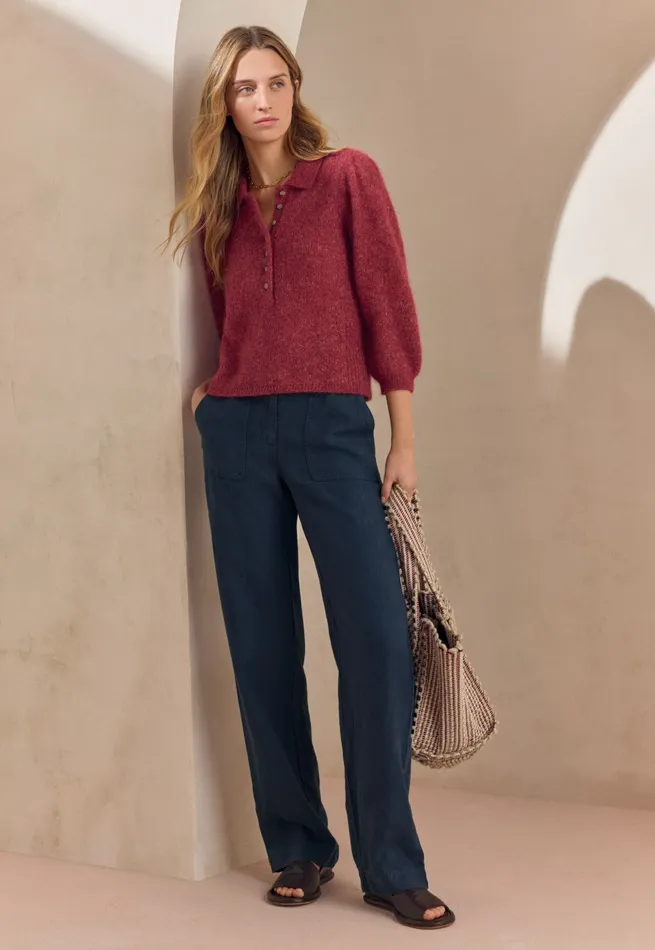 Poetry Fashion Sweaters Women Collared Sweater Maroon Pink