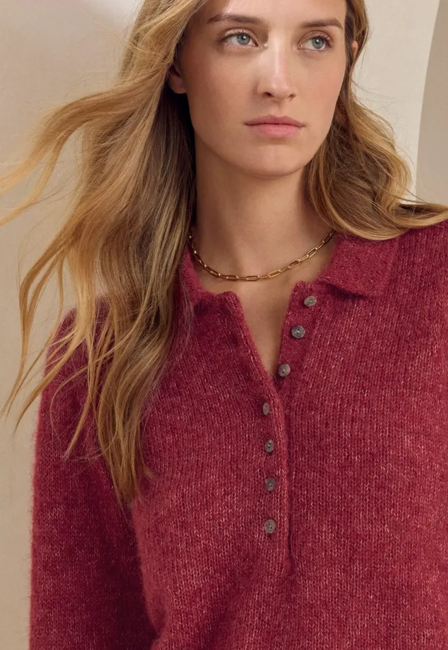 Poetry Fashion Sweaters Women Collared Sweater Maroon Pink